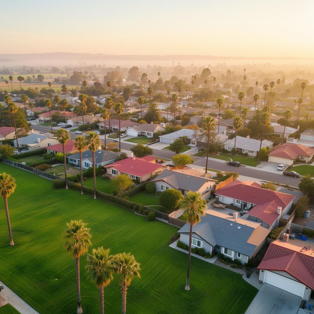 Aerial view of Central Valley California neighborhood served by BathMan Plumbing